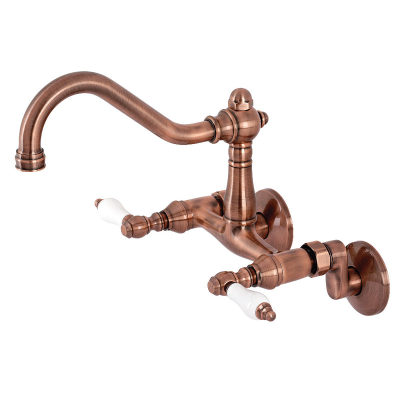 Kingston Brass KS322PLAC Vintage 6" Adjustable Center Wall Mount Kitchen Faucet, Antique Copper - BNGBath