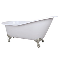 Thumbnail for Aqua Eden NHVCTND653129B8 61-Inch Cast Iron Single Slipper Clawfoot Tub (No Faucet Drillings), White/Brushed Nickel - BNGBath