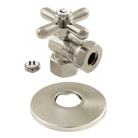 Thumbnail for Kingston Brass CC44108XK 1/2-Inch FIP X 1/2-Inch or 7/16-Inch O.D. Slip Joint Quarter-Turn Angle Stop Valve with Flange, Brushed Nickel - BNGBath