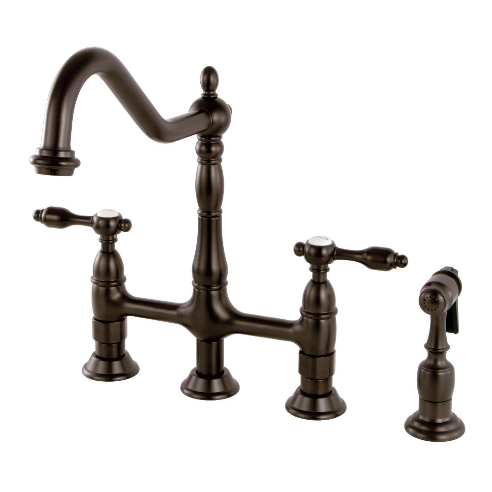 Kingston Brass KS1275TALBS Tudor Bridge Kitchen Faucet with Brass Sprayer, Oil Rubbed Bronze - BNGBath