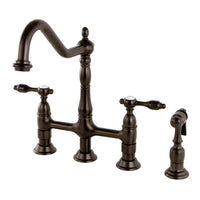 Thumbnail for Kingston Brass KS1275TALBS Tudor Bridge Kitchen Faucet with Brass Sprayer, Oil Rubbed Bronze - BNGBath