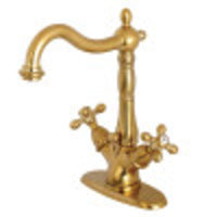 Thumbnail for Kingston Brass KS1437AX Heritage Two-Handle Bathroom Faucet with Brass Pop-Up and Cover Plate, Brushed Brass - BNGBath