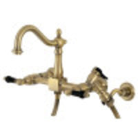 Thumbnail for Kingston Brass KS1263PKLBS Duchess Wall Mount Bridge Kitchen Faucet with Brass Sprayer, Antique Brass - BNGBath