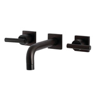 Thumbnail for Kingston Brass KS6125CML Manhattan Two-Handle Wall Mount Bathroom Faucet, Oil Rubbed Bronze - BNGBath