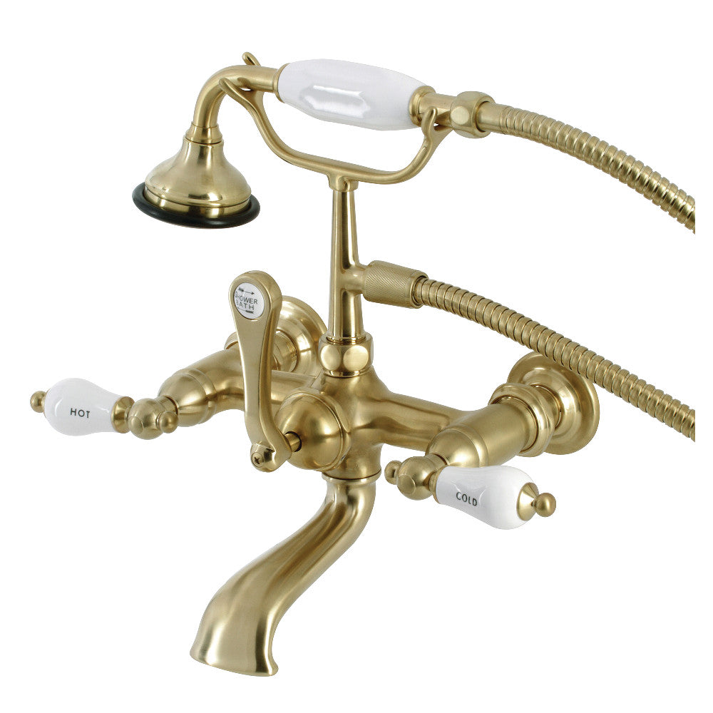 Kingston Brass AE555T7 Aqua Vintage 7-Inch Wall Mount Tub Faucet with Hand Shower, Brushed Brass - BNGBath