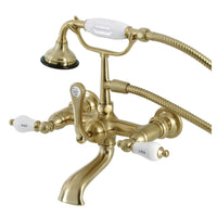 Thumbnail for Kingston Brass AE555T7 Aqua Vintage 7-Inch Wall Mount Tub Faucet with Hand Shower, Brushed Brass - BNGBath