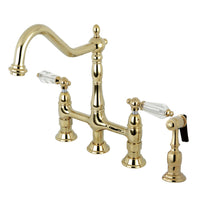 Thumbnail for Kingston Brass KS1272WLLBS Wilshire Bridge Kitchen Faucet with Brass Sprayer, Polished Brass - BNGBath