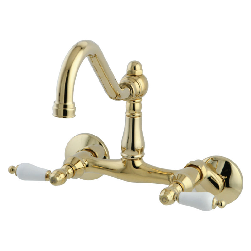 Kingston Brass KS3222PL Vintage 6" Adjustable Center Wall Mount Kitchen Faucet, Polished Brass - BNGBath