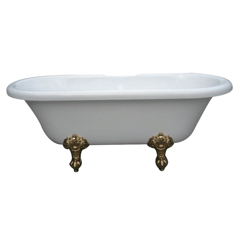 Aqua Eden VTDS673023H2 67-Inch Acrylic Double Ended Clawfoot Tub (No Faucet Drillings), White/Polished Brass - BNGBath