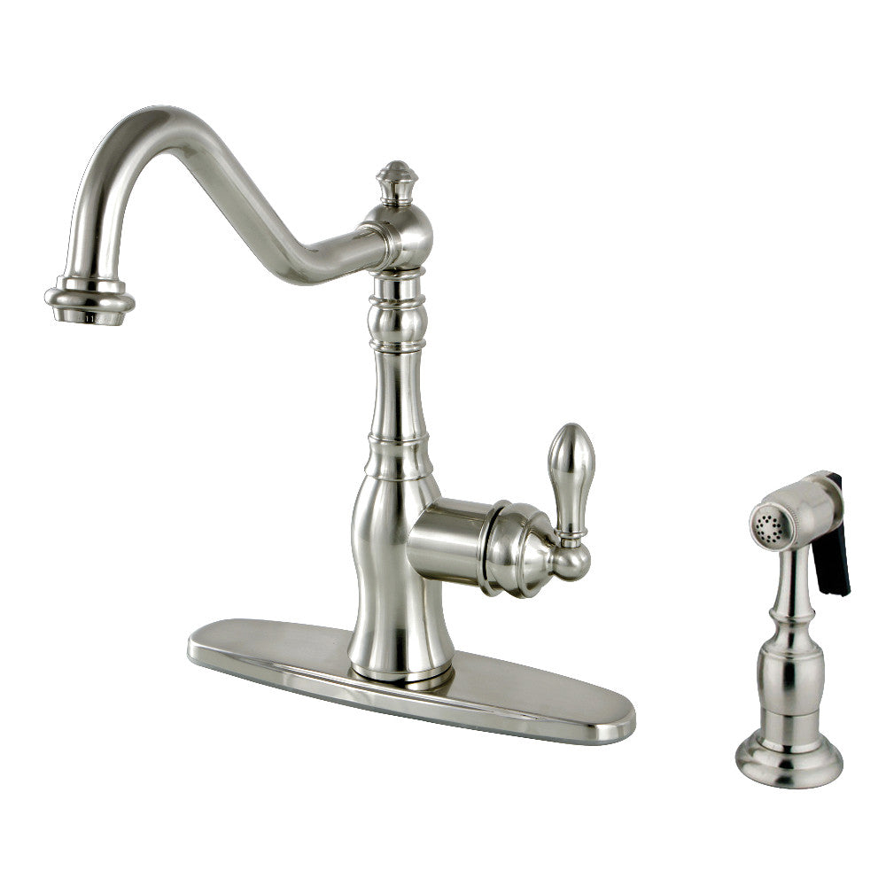 Gourmetier GSY7708ACLBS American Classic Single-Handle Kitchen Faucet with Brass Sprayer, Brushed Nickel - BNGBath
