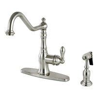 Thumbnail for Gourmetier GSY7708ACLBS American Classic Single-Handle Kitchen Faucet with Brass Sprayer, Brushed Nickel - BNGBath