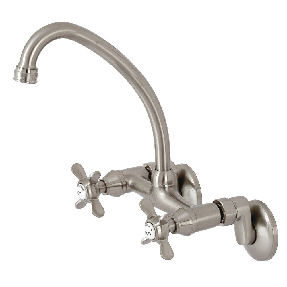 Kingston Brass KS114SN Essex Two Handle Wall Mount Kitchen Faucet, Brushed Nickel - BNGBath