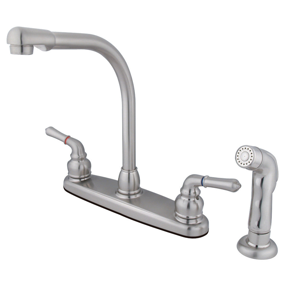 Kingston Brass FB758SP Americana 8-Inch Centerset Kitchen Faucet with Sprayer, Brushed Nickel - BNGBath