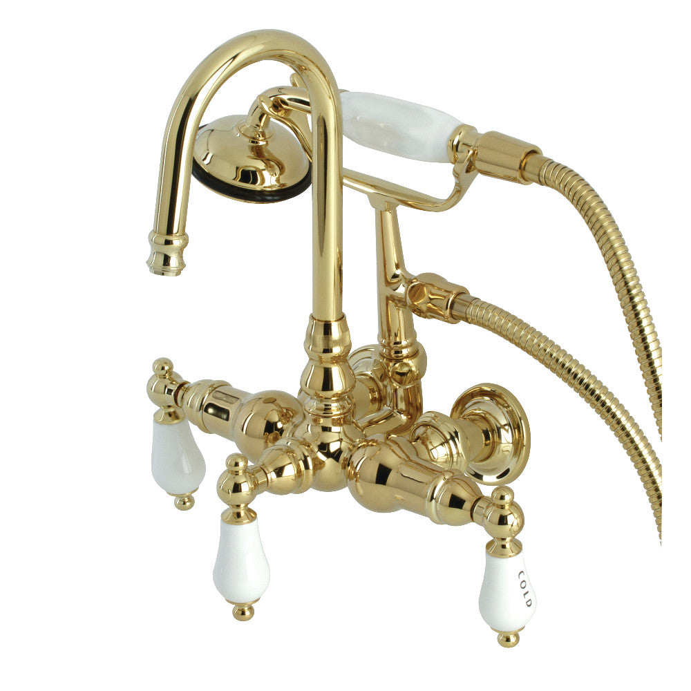 Kingston Brass CA9T2 Vintage 3-3/8" Tub Wall Mount Clawfoot Tub Faucet with Hand Shower, Polished Brass - BNGBath