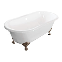 Thumbnail for Aqua Eden VCTND603017NB8 60-Inch Cast Iron Double Ended Clawfoot Tub (No Faucet Drillings), White/Brushed Nickel - BNGBath