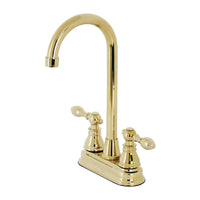 Thumbnail for Kingston Brass KB492ACL American Classic Two-Handle High-Arc Bar Faucet, Polished Brass - BNGBath