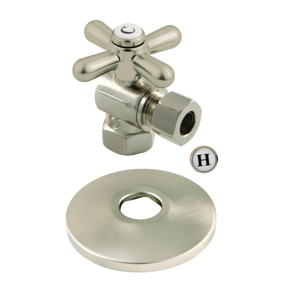 Kingston Brass CC33108XK 3/8" IPS X 3/8" OD Comp Quarter-Turn Angle Stop Valve with Flange, Brushed Nickel - BNGBath