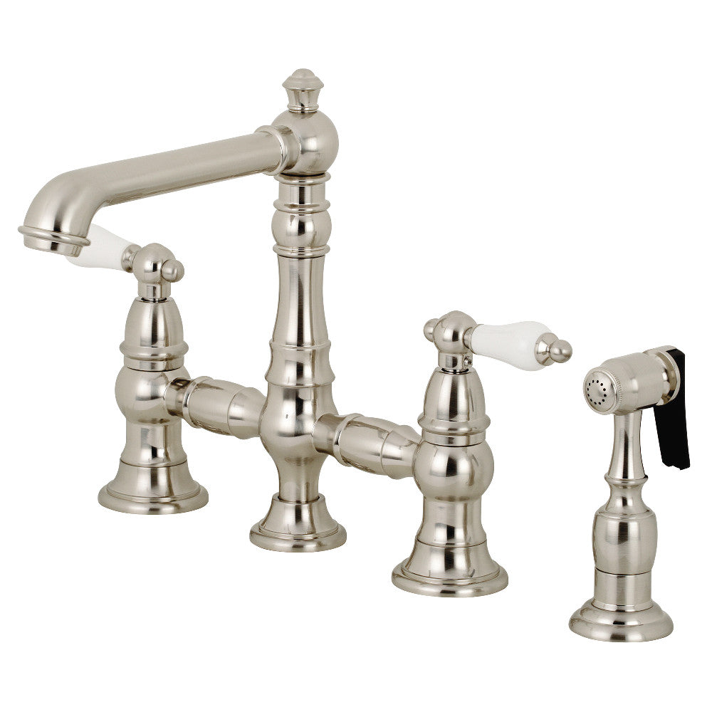 Kingston Brass KS7278PLBS English Country 8" Bridge Kitchen Faucet with Sprayer, Brushed Nickel - BNGBath
