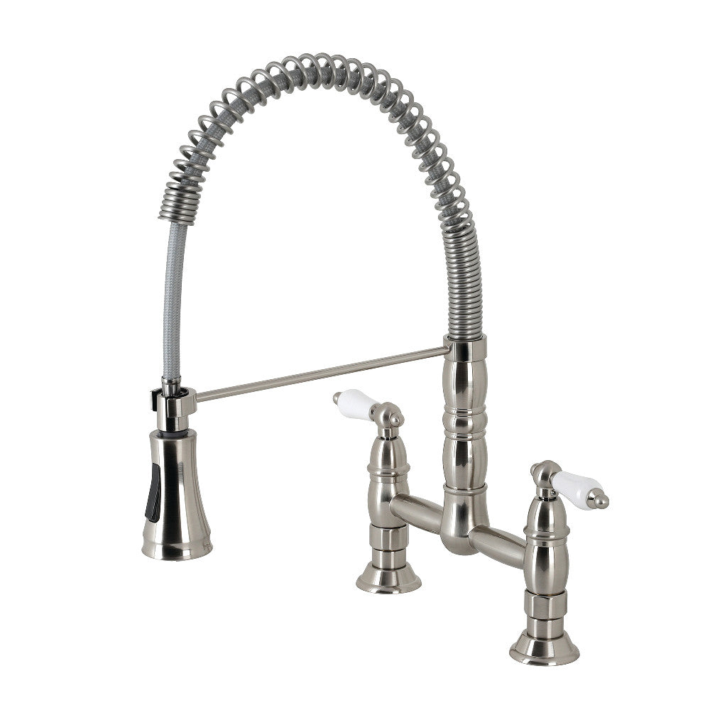 Gourmetier GS1278PL Heritage Two-Handle Deck-Mount Pull-Down Sprayer Kitchen Faucet, Brushed Nickel - BNGBath