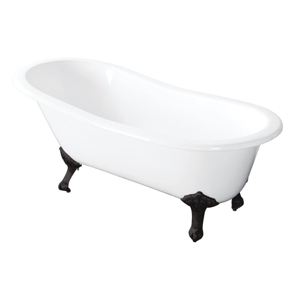 Aqua Eden VCTND5431B0 54-Inch Cast Iron Slipper Clawfoot Tub without Faucet Drillings, White/Matte Black - BNGBath