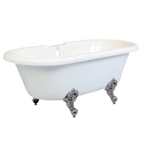 Thumbnail for Aqua Eden VT7DS672924H8 67-Inch Acrylic Double Ended Clawfoot Tub with 7-Inch Faucet Drillings, White/Brushed Nickel - BNGBath