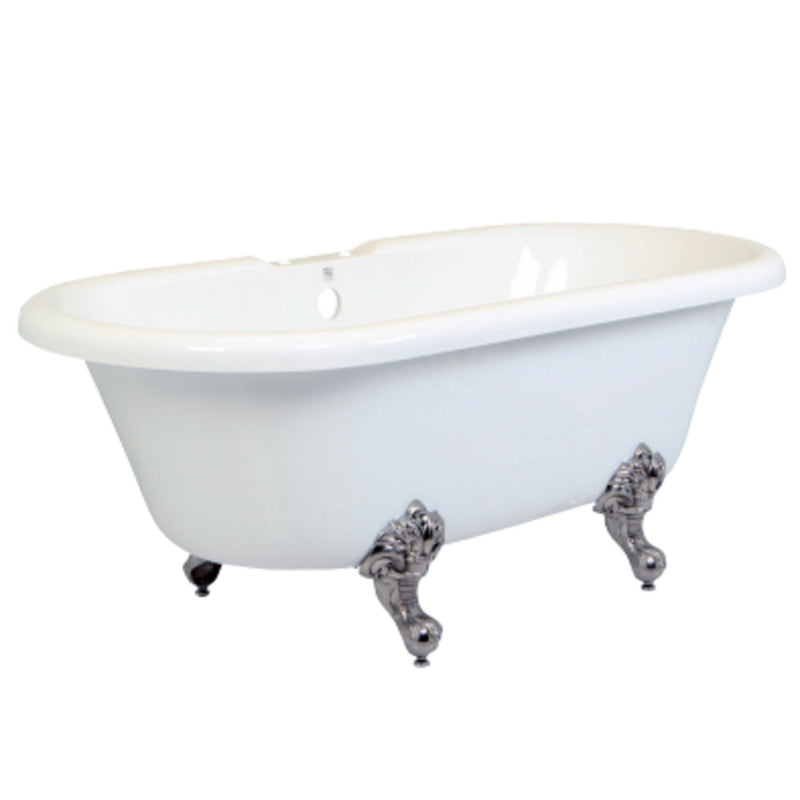 Aqua Eden VT7DS672924H8 67-Inch Acrylic Double Ended Clawfoot Tub with 7-Inch Faucet Drillings, White/Brushed Nickel - BNGBath