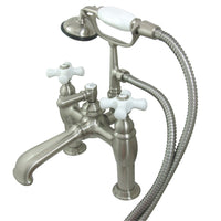 Thumbnail for Kingston Brass CC611T8 Vintage 7-Inch Deck Mount Tub Faucet with Hand Shower, Brushed Nickel - BNGBath