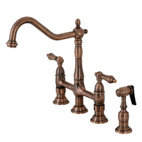 Thumbnail for Kingston Brass KS127ALBSAC Heritage Bridge Kitchen Faucet with Brass Sprayer, Antique Copper - BNGBath