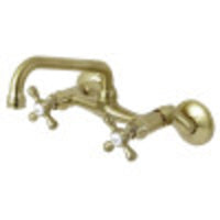 Thumbnail for Kingston Brass KS213SB Kingston Two Handle Wall Mount Kitchen Faucet, Brushed Brass - BNGBath