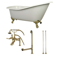 Thumbnail for Aqua Eden KCT7D653129C2 62-Inch Cast Iron Single Slipper Clawfoot Tub Combo with Faucet and Supply Lines, White/Polished Brass - BNGBath
