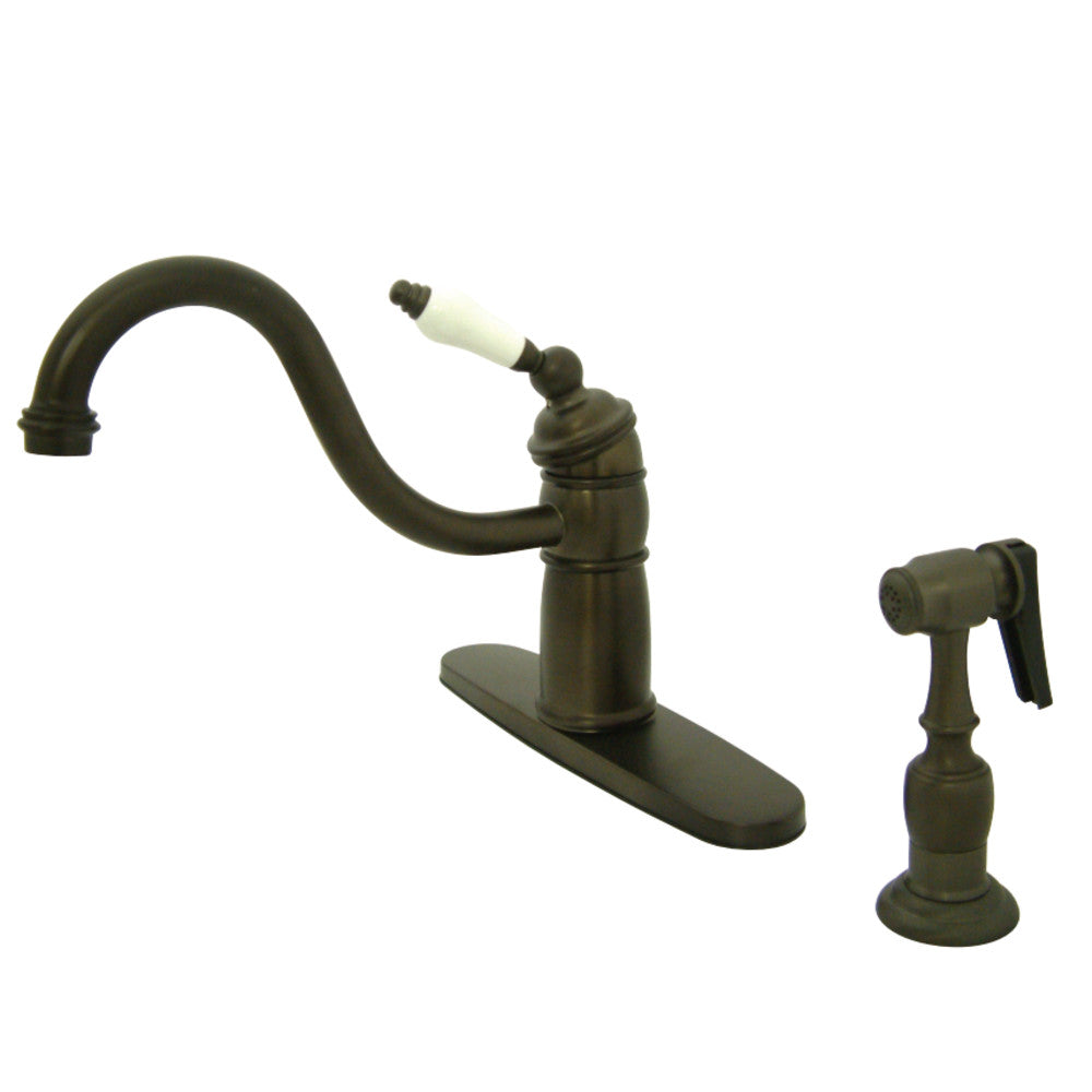 Kingston Brass KB1575PLBS Victorian Mono Block Kitchen Faucet with Brass Sprayer, Oil Rubbed Bronze - BNGBath