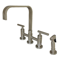 Thumbnail for Kingston Brass KS8258CMLBS Manhattan 2-Handle Kitchen Faucet with Brass Side Sprayer, Brushed Nickel - BNGBath