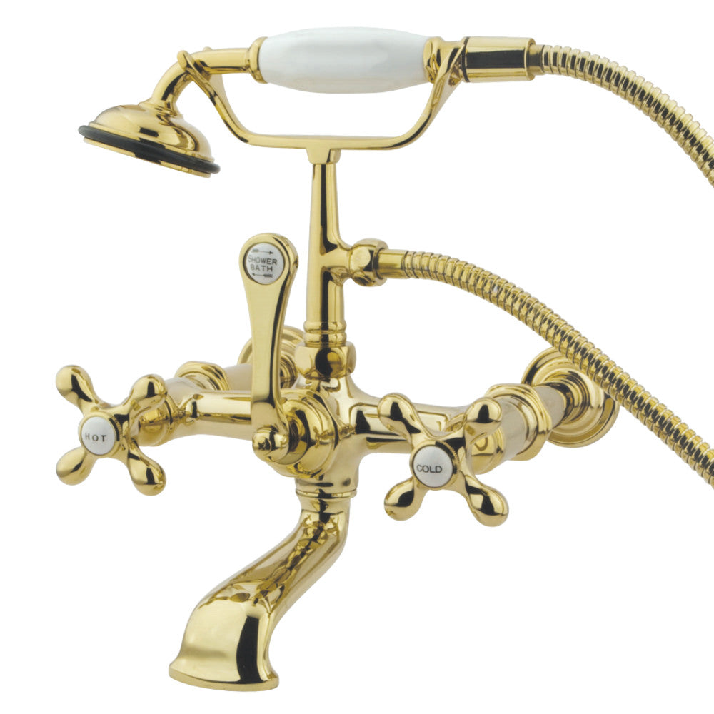 Kingston Brass CC547T2 Vintage 7-Inch Wall Mount Tub Faucet with Hand Shower, Polished Brass - BNGBath