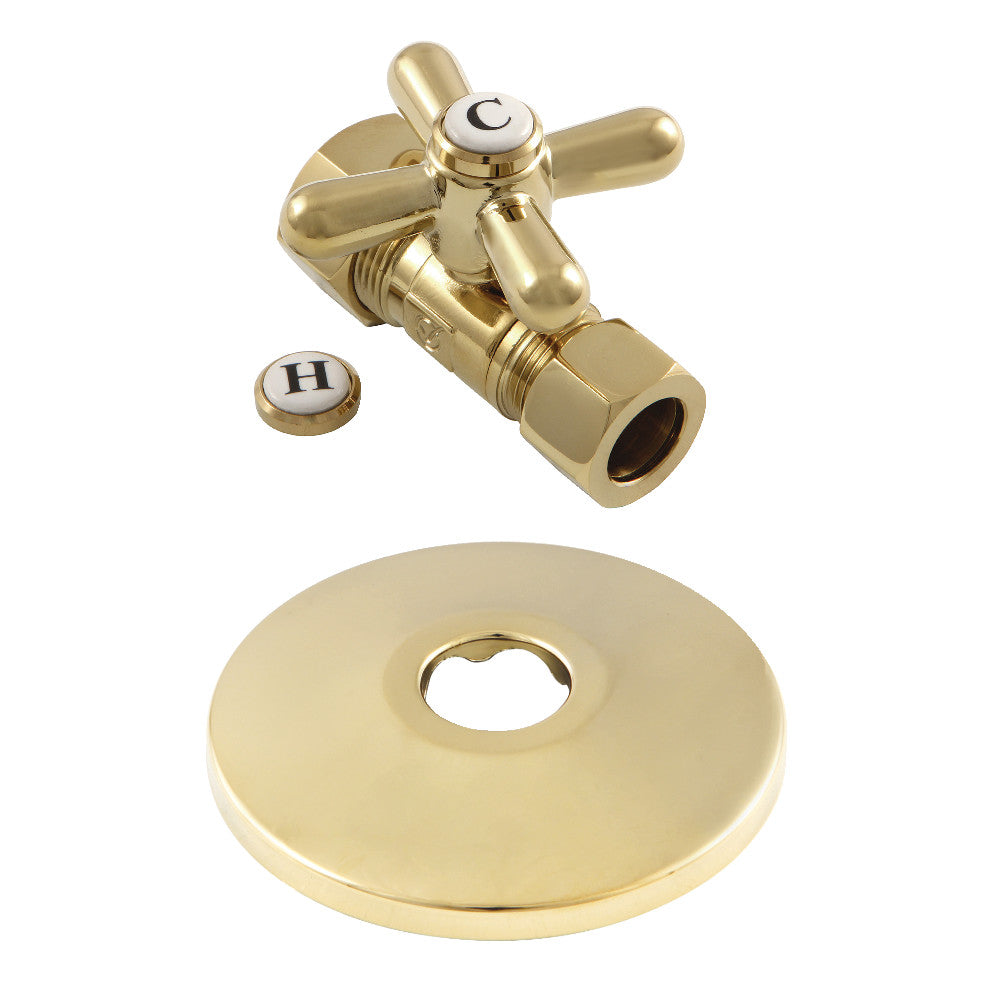 Kingston Brass CC44452XK 5/8-Inch OD X 1/2-Inch OD Comp Quarter-Turn Straight Stop Valve with Flange, Polished Brass - BNGBath