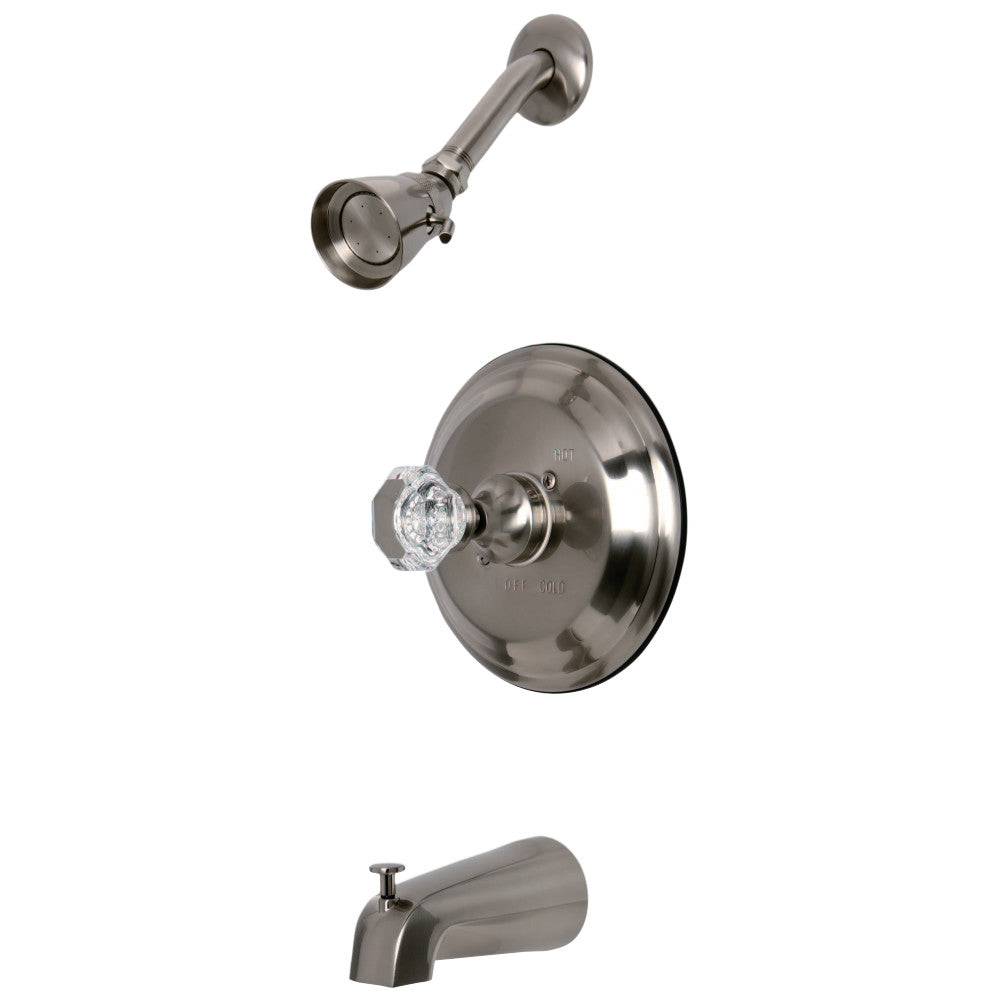 Kingston Brass KB2638WCL Celebrity Tub & Shower Faucet With Single Crystal Octagonal Knob Handle, Brushed Nickel - BNGBath