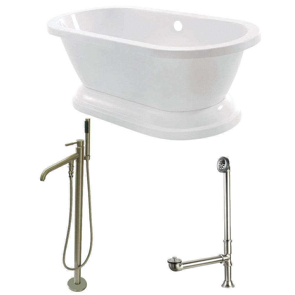 Aqua Eden KT7PE672824B8 67-Inch Acrylic Double Ended Pedestal Tub Combo with Faucet and Supply Lines, White/Brushed Nickel - BNGBath