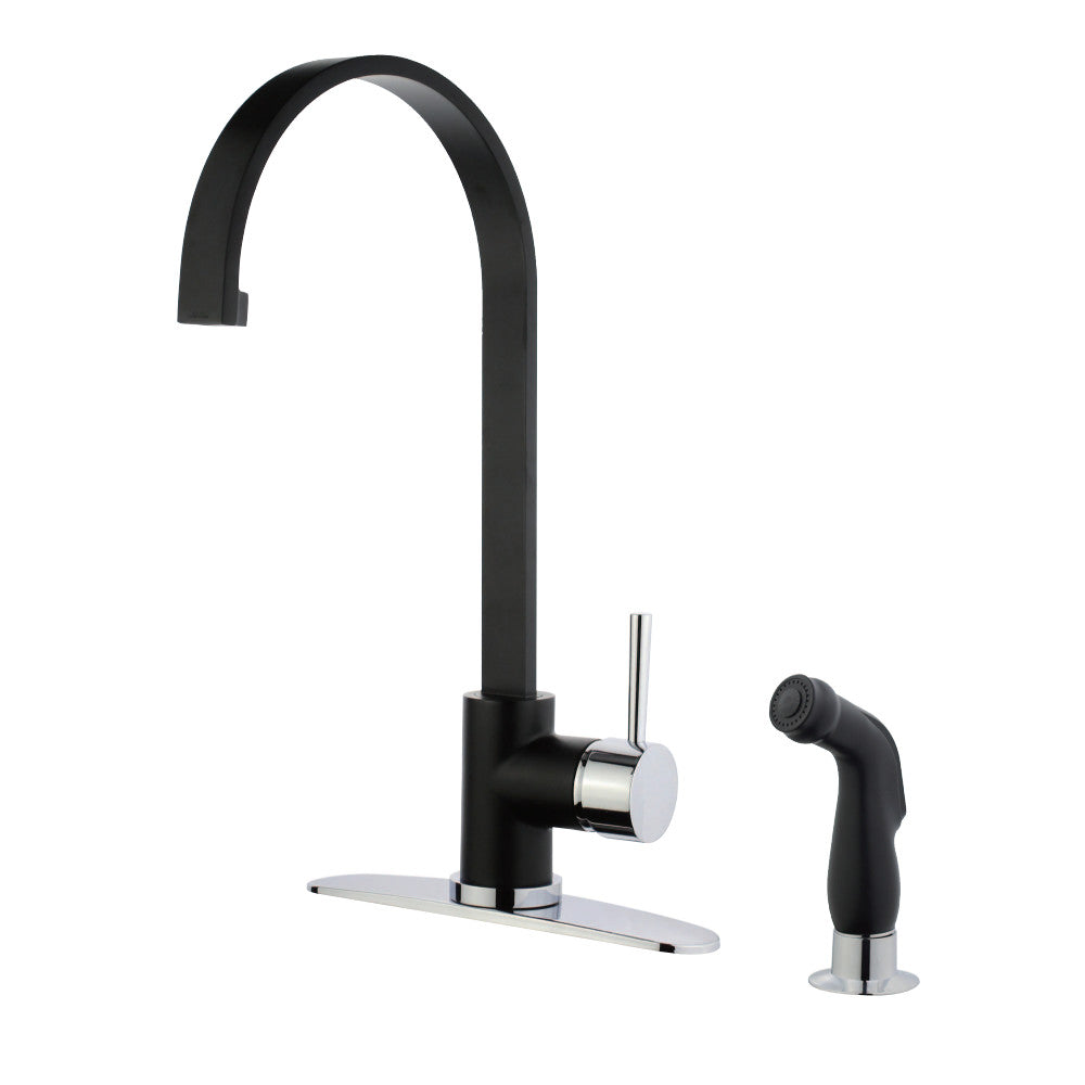 Gourmetier LS8717DLSP Concord Single-Handle Kitchen Faucet with Side Sprayer, Matte Black/Polished Chrome - BNGBath