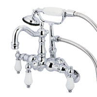 Thumbnail for Kingston Brass CC1306T1 Vintage Adjustable Center Wall Mount Tub Faucet with Hand Shower, Polished Chrome - BNGBath