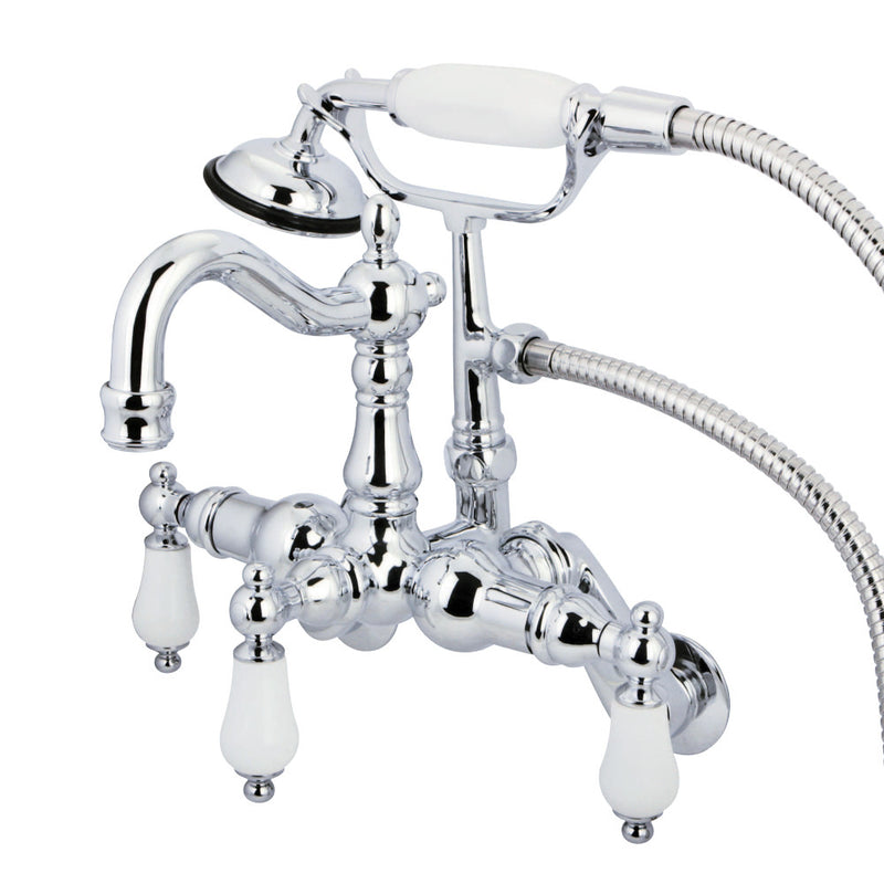 Kingston Brass CC1306T1 Vintage Adjustable Center Wall Mount Tub Faucet with Hand Shower, Polished Chrome - BNGBath