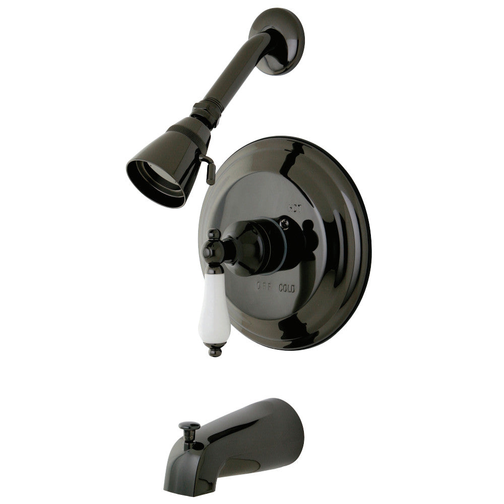 Kingston Brass NB3630PL Water Onyx Pressure Balanced Tub & Shower Faucet with Porcelain Lever Handle, Black Stainless Steel - BNGBath