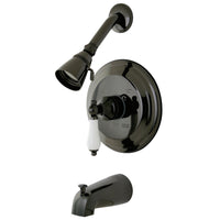 Thumbnail for Kingston Brass NB3630PL Water Onyx Pressure Balanced Tub & Shower Faucet with Porcelain Lever Handle, Black Stainless Steel - BNGBath