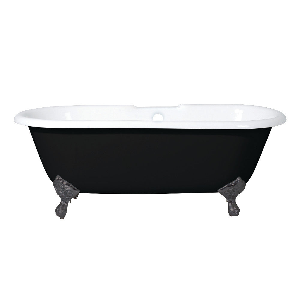 Aqua Eden VBT7D663013NB5 66-Inch Cast Iron Double Ended Clawfoot Tub with 7-Inch Faucet Drillings, Black/White/Oil Rubbed Bronze - BNGBath