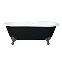 Thumbnail for Aqua Eden VBT7D663013NB5 66-Inch Cast Iron Double Ended Clawfoot Tub with 7-Inch Faucet Drillings, Black/White/Oil Rubbed Bronze - BNGBath