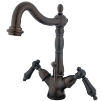 Thumbnail for Kingston Brass KS1435AL Heritage Two-Handle Bathroom Faucet with Brass Pop-Up and Cover Plate, Oil Rubbed Bronze - BNGBath