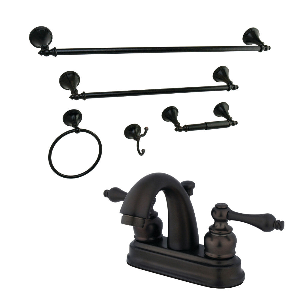 Kingston Brass KBK5615AL 4 in. Bathroom Faucet with 5-Piece Bathroom Hardware Combo, Oil Rubbed Bronze - BNGBath