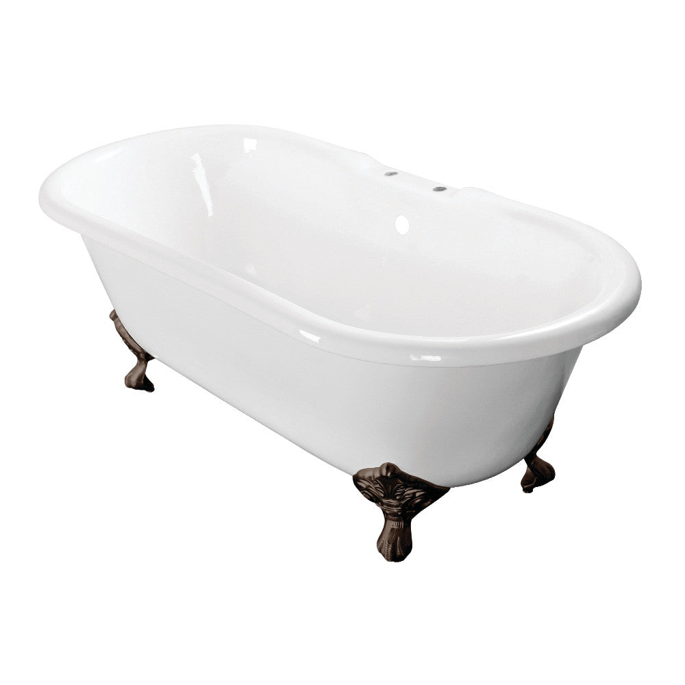 Aqua Eden VCT7D603017NB5 60-Inch Cast Iron Double Ended Clawfoot Tub with 7-Inch Faucet Drillings, White/Oil Rubbed Bronze - BNGBath