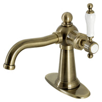 Thumbnail for Kingston Brass KSD154KLAB Nautical Single-Handle Bathroom Faucet with Push Pop-Up, Antique Brass - BNGBath