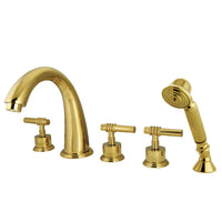 Thumbnail for Kingston Brass KS23625ML Manhattan Roman Tub Faucet with Hand Shower, Polished Brass - BNGBath