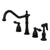 Thumbnail for Kingston Brass KB1790ALBS 8-Inch Widespread Kitchen Faucet with Brass Sprayer, Matte Black - BNGBath