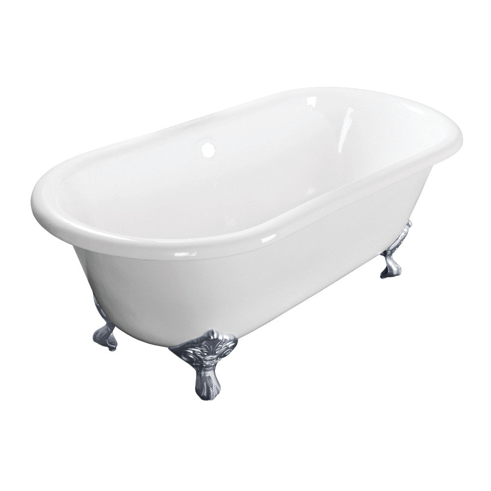 Aqua Eden VCTND603017NB1 60-Inch Cast Iron Double Ended Clawfoot Tub (No Faucet Drillings), White/Polished Chrome - BNGBath